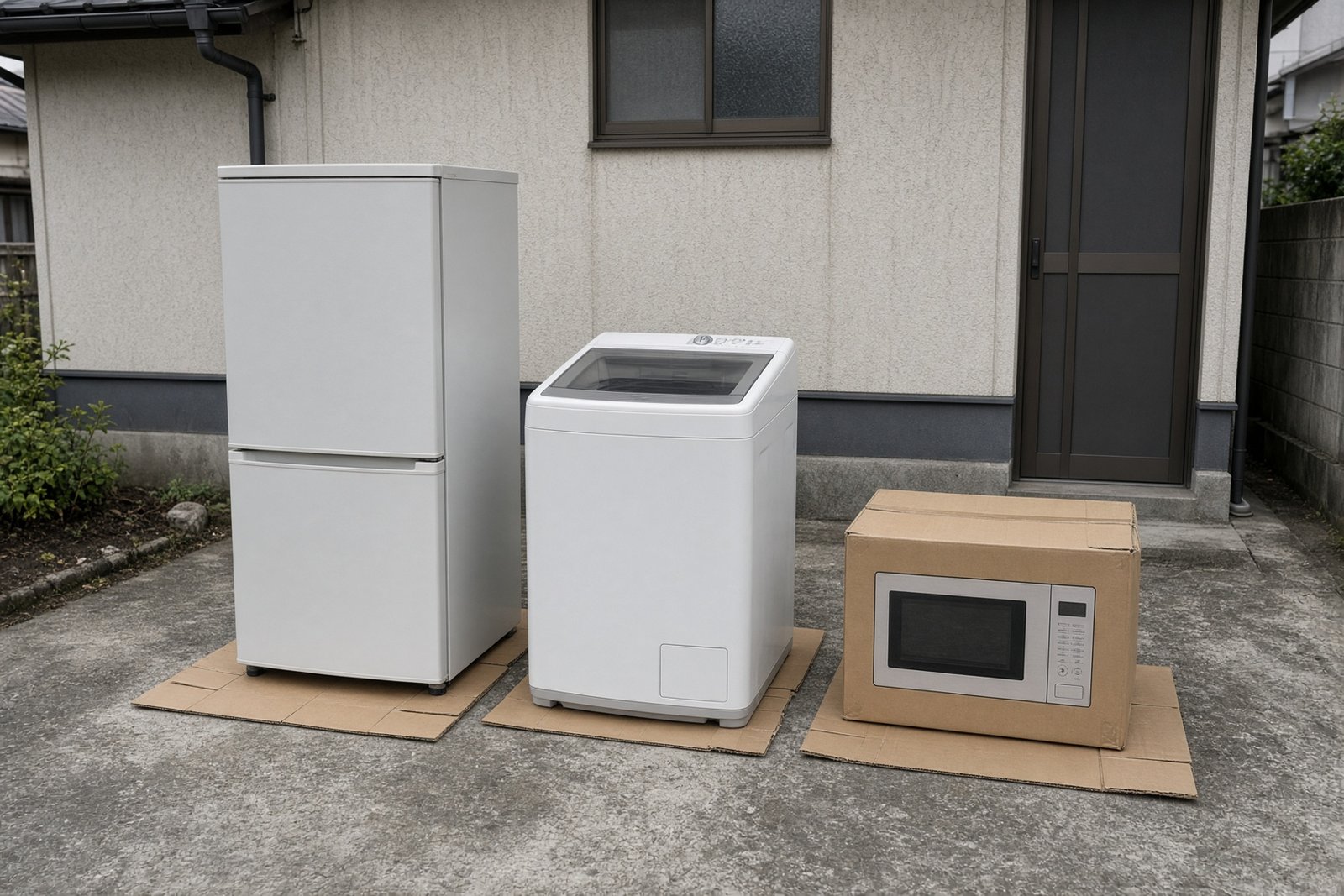 回収のため整然と並べられた家電製品